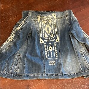 Jessica Simpson Blue Denim Jacket with White Embroidered Accents